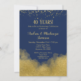 Blauw Gouden Confetti Jubileum Uitnodiging