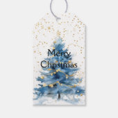 Blauw Gouden Confetti Kerstboom Cadeaulabel (Voorkant)