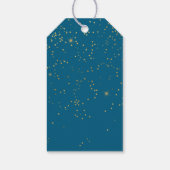 Blauw Gouden Confetti Kerstboom Cadeaulabel (Achterkant)