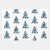Blauw Gouden Confetti Kerstboom Inpakpapier Vel (Voorkant 2)