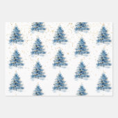 Blauw Gouden Confetti Kerstboom Inpakpapier Vel (Voorkant)