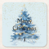 Blauw Gouden Confetti Kerstboom Kartonnen Onderzetters (Voorkant)