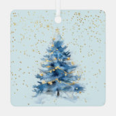 Blauw Gouden Confetti Kerstboom Metalen Ornament (Achterkant)