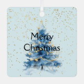 Blauw Gouden Confetti Kerstboom Metalen Ornament (Voorkant)