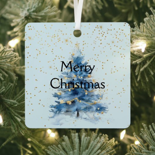 Blauw Gouden Confetti Kerstboom Metalen Ornament (Insitu)