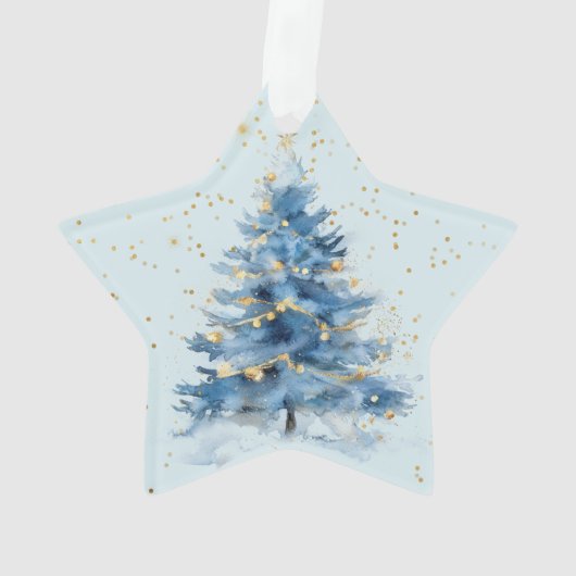 Blauw Gouden Confetti Kerstboom Ornament (achterkant)