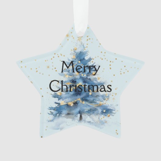 Blauw Gouden Confetti Kerstboom Ornament (voorkant)