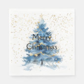 Blauw Gouden Confetti Kerstboom Servet (Voorkant)