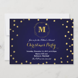 Blauw Gouden Confetti Monogram Kerstfeest Kaart