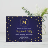 Blauw Gouden Confetti Monogram Kerstfeest Kaart (Staand voorkant)