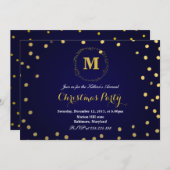 Blauw Gouden Confetti Monogram Kerstfeest Kaart (Voorkant / Achterkant)