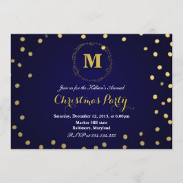 Blauw Gouden Confetti Monogram Kerstfeest Kaart