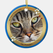 Blauw Gouden Cute Kat Foto Ornament (Voorkant)