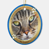 Blauw Gouden Cute Kat Foto Ornament (Links)