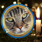 Blauw Gouden Cute Kat Foto Ornament