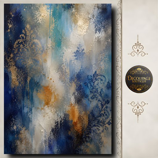 Blauw Gouden Damast Decoupage Abstracte Textuur Tissuepapier