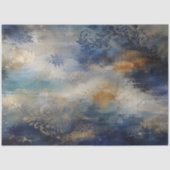 Blauw Gouden Damast Decoupage Abstracte Textuur Tissuepapier (Voorkant)