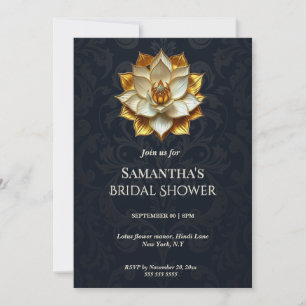 Blauw Gouden Damast Lotus Bruidsdouche Feestdagenkaart