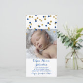 Blauw Gouden Dankjewel Baby Shower Fotokaarten Bedankkaart (Staand voorkant)