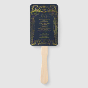 Blauw Gouden Deco Chic Glam Trouwprogramma Handwaa Handwaaier