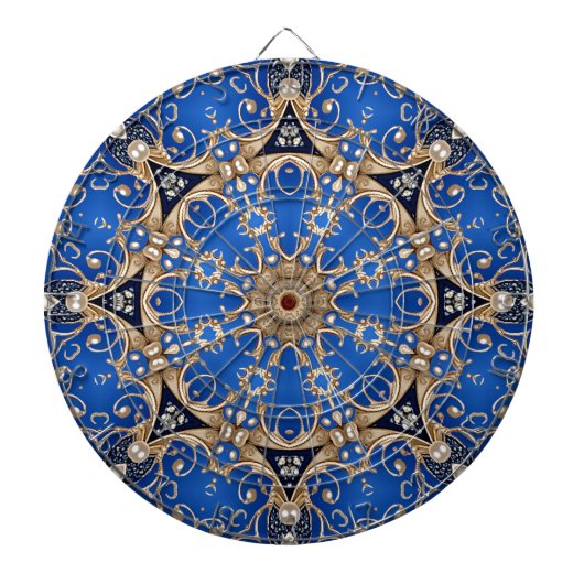 Blauw Gouden Decoratie Dartbord (Voorkant)