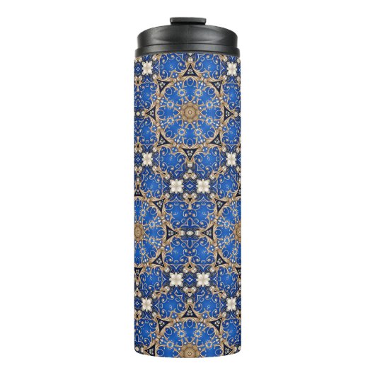 Blauw Gouden Decoratief Thermosbeker (Voorkant)