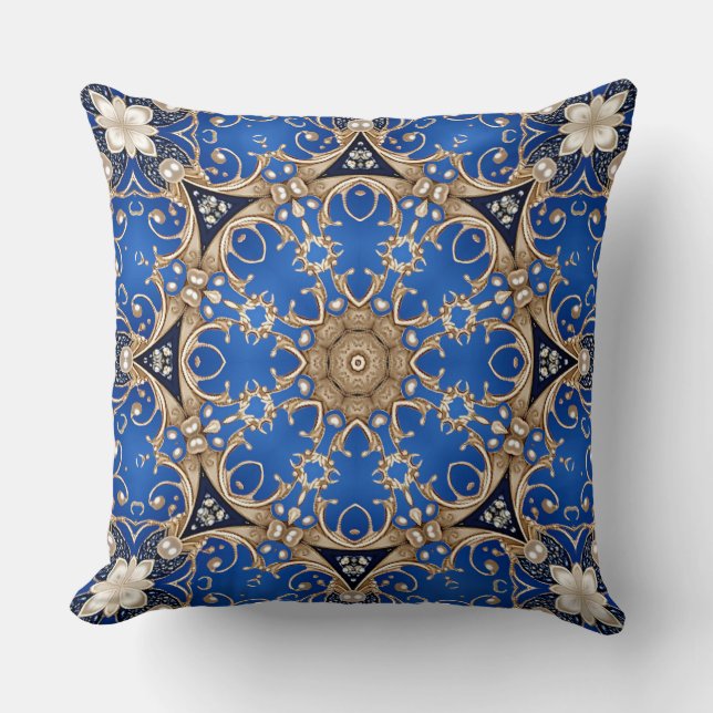 Blauw Gouden Decoratiekussen Kussen (Voorkant)