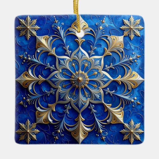 Blauw Gouden Decoratieve Kerst Ornament (Voorkant)