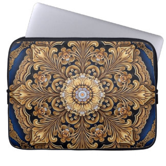 Blauw gouden decoratieve laptophoes laptop sleeve