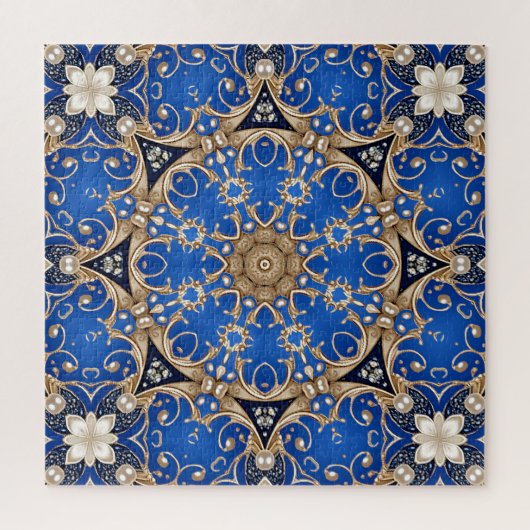 Blauw Gouden Decoratieve Legpuzzel (Verticaal)