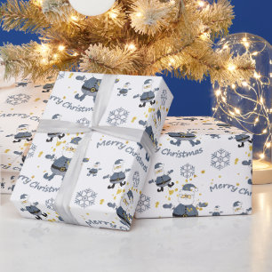 Blauw Gouden Denim Mode Kerstman Santa Patroon Cadeaupapier