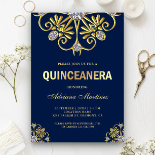 Blauw Gouden Diamanten Mandala Quinceanera Kaart