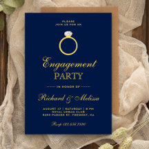 Blauw Gouden Diamanten Ring Verlovingsfeest Uitnod