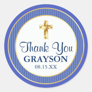 Blauw & Gouden doopsel, Doop, Eerste Communie Ronde Sticker