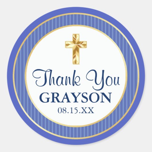 Blauw & Gouden doopsel, Doop, Eerste Communie Ronde Sticker (Voorkant)