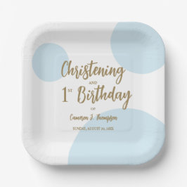 Blauw Gouden doopsel en 1e verjaardagsdouane Papieren Bordje