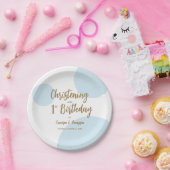 Blauw Gouden doopsel en 1e verjaardagsdouane Papieren Bordje (Feest)