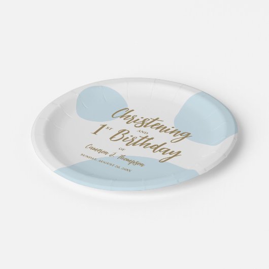 Blauw Gouden doopsel en 1e verjaardagsdouane Papieren Bordje (Gekanteld)