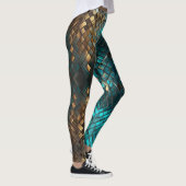 Blauw Gouden Draak Schubben Leggings (Rechts)