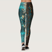 Blauw Gouden Draak Schubben Leggings (Achterkant)