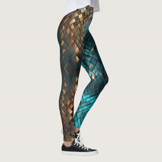Blauw Gouden Dragon Schalen Leggings (Rechts)