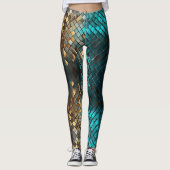 Blauw Gouden Dragon Schalen Leggings (Voorkant)