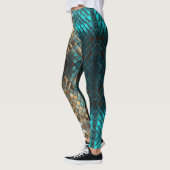 Blauw Gouden Dragon Schalen Leggings (Links)
