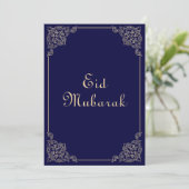 Blauw Gouden Eid Mubarak Plat Kerstkaart (Staand voorkant)