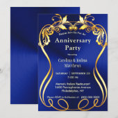 Blauw Gouden Elegante Verjaardag Kaart (Voorkant / Achterkant)