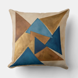 blauw, gouden en bronzen driehoek abstract kussen