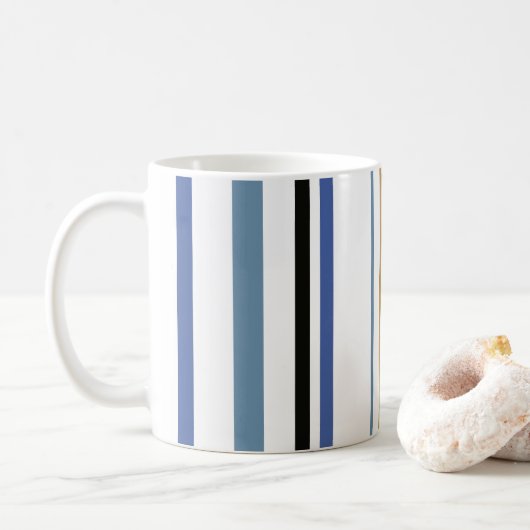 Blauw-gouden en witte-band kleurenstrepen koffiemok (Met donut)