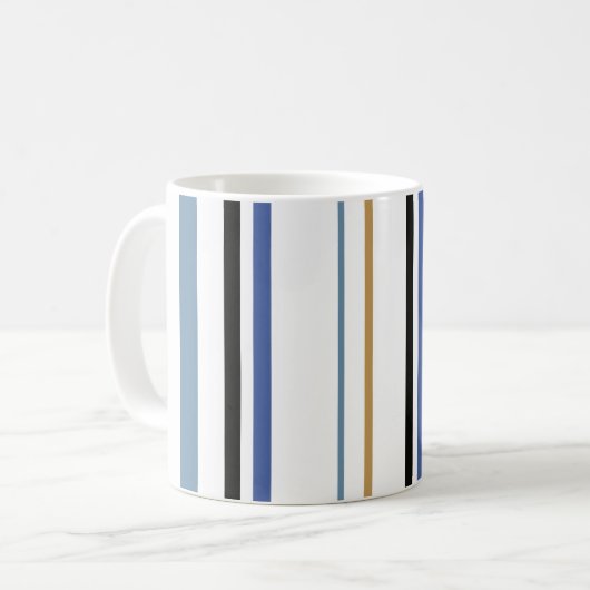 Blauw-gouden en witte-band kleurenstrepen koffiemok (Voorkant links)
