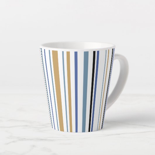 Blauw-gouden en witte-band kleurenstrepen latte mok (Rechterhoek)