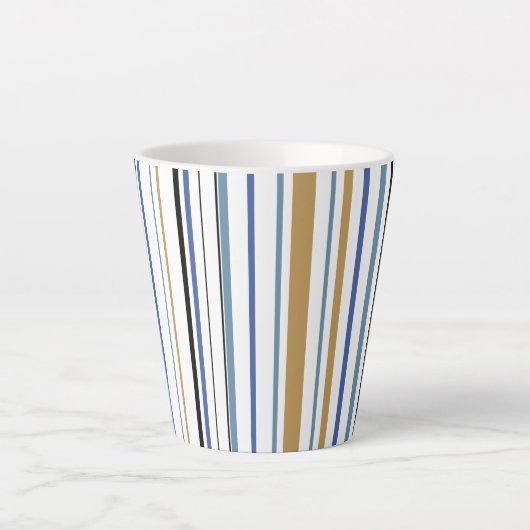 Blauw-gouden en witte-band kleurenstrepen latte mok (Voorkant)